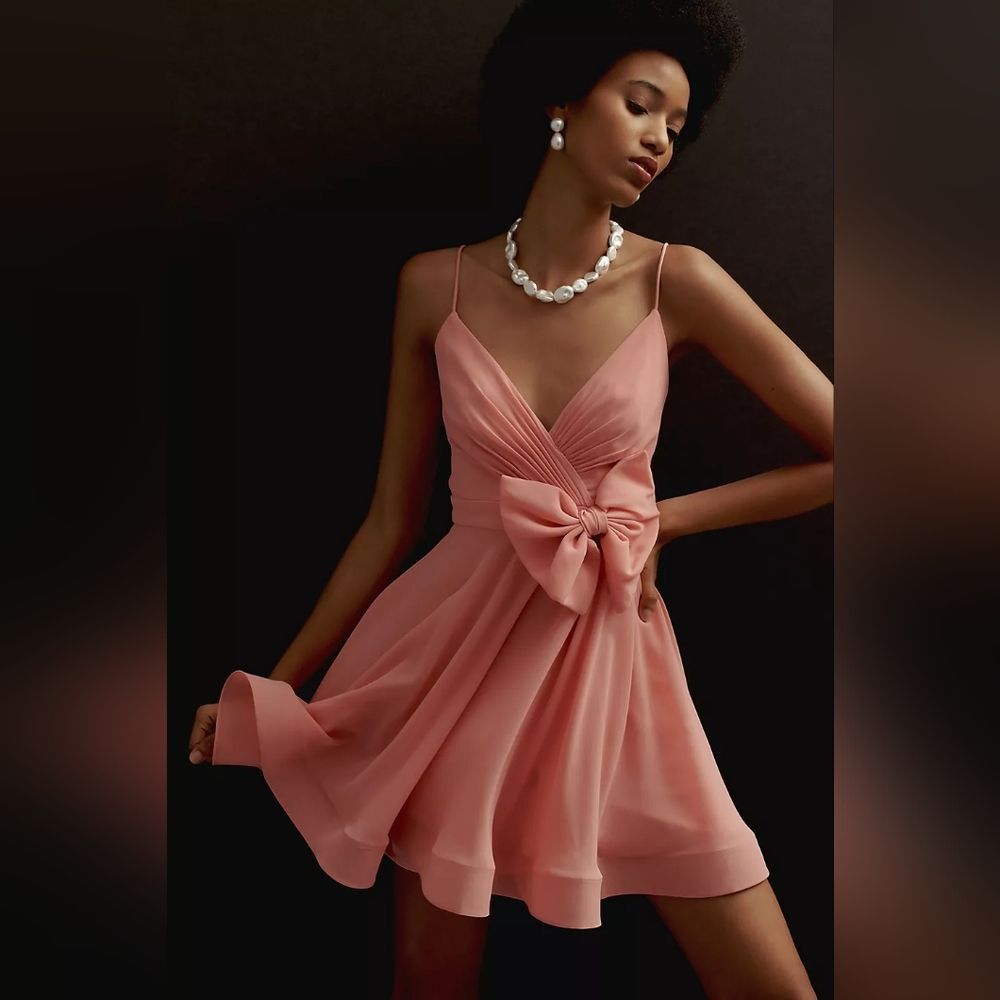 Mac Duggal Sleeveless V-Neck Bow Mini Dress Sz 0 NWOT